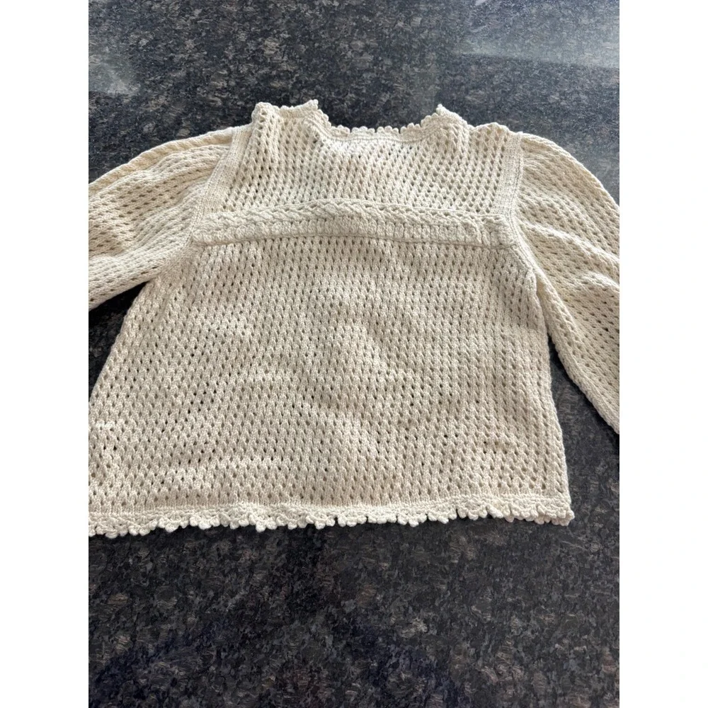 Cinq a Sept Ivory Crochet Cardigan Scalloped Open Knit Button Sweater NWT Sz L